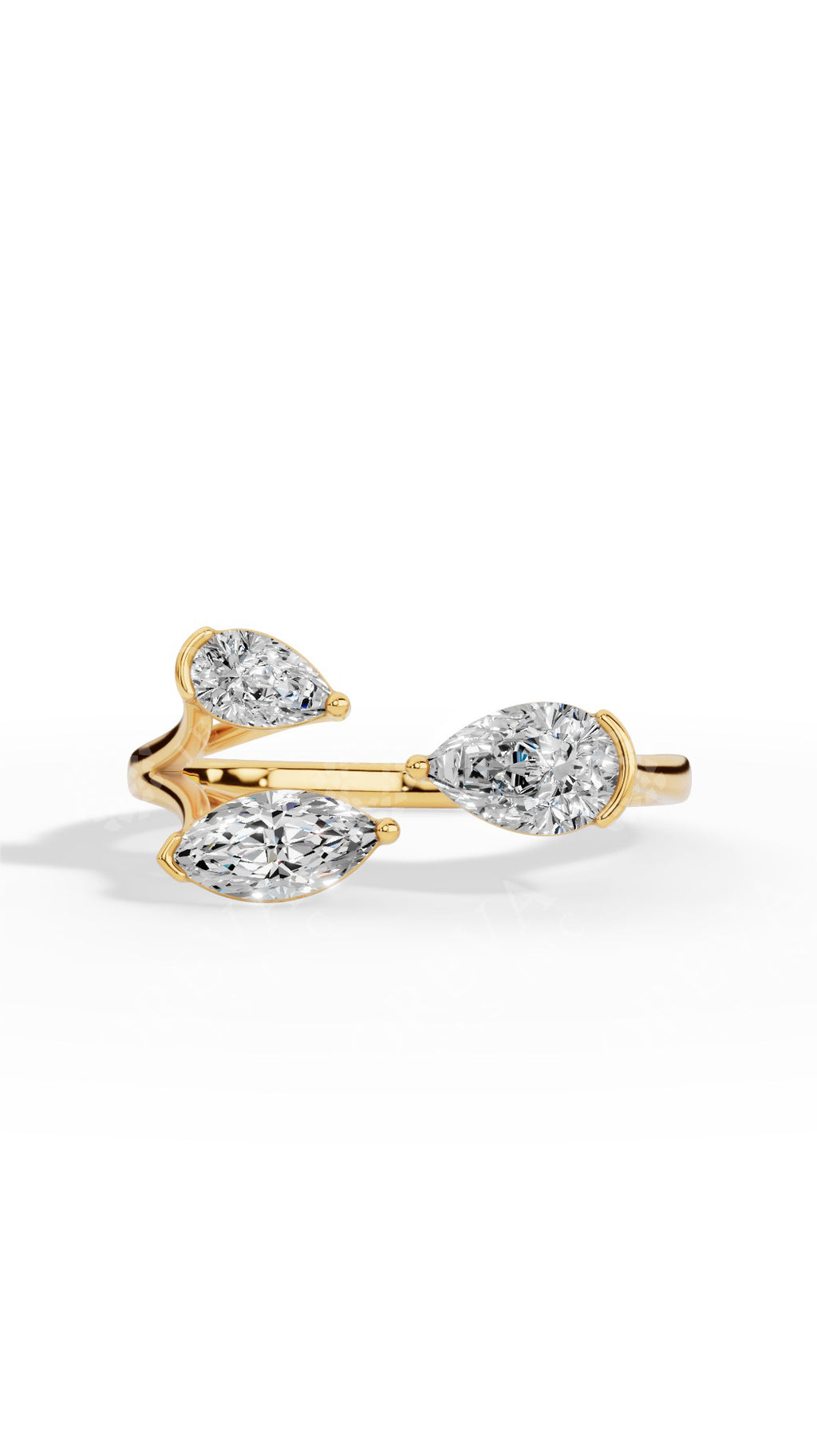 Trio Stone Open Pear & Marquise Cut Ring 14K Yellow Gold 0.8 CTW
