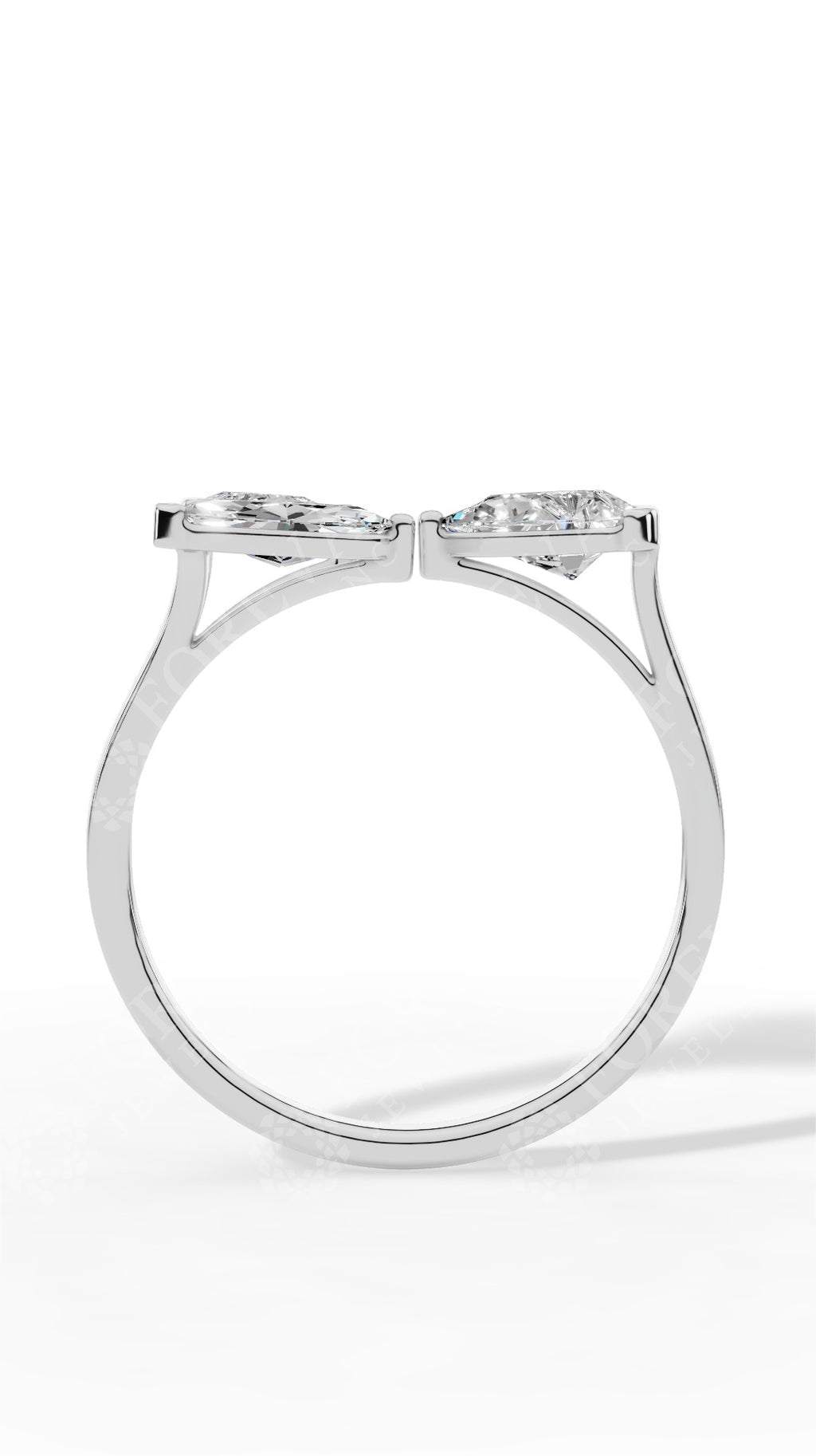 Trio Stone Open Pear & Marquise Cut Ring 18K White Gold 0.8 CTW