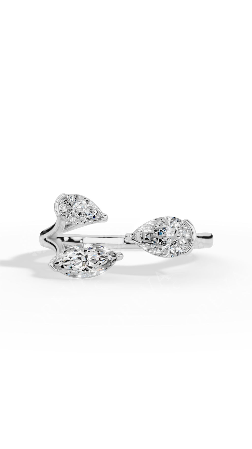 Trio Stone Open Pear & Marquise Cut Ring 18K White Gold 0.8 CTW