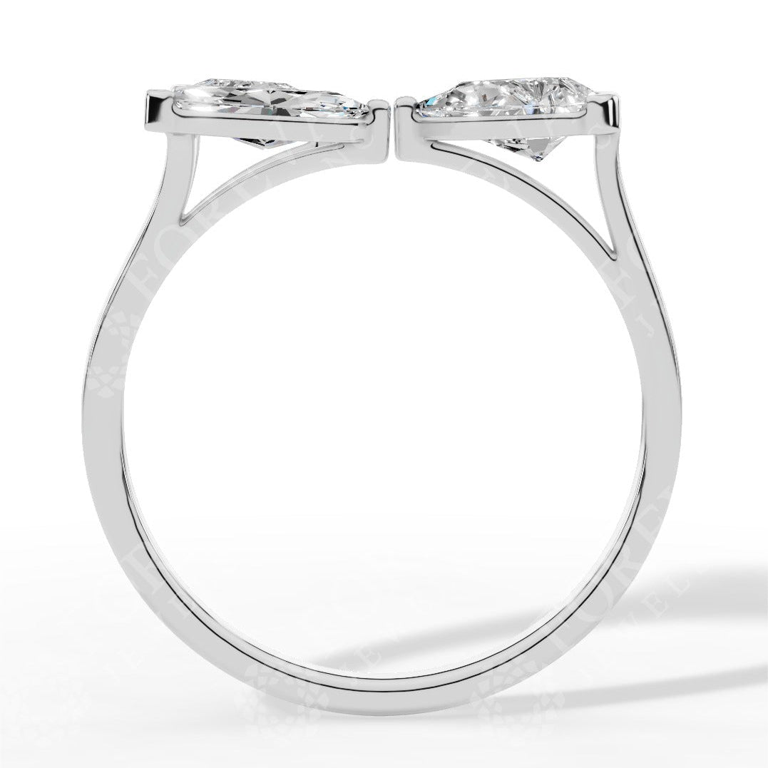 Trio Stone Open Pear & Marquise Cut Lab Grown Diamond Ring white gold side