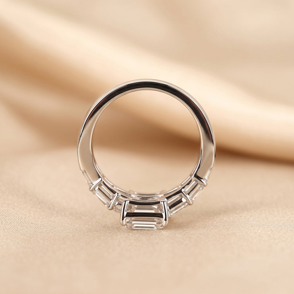 Triple Band Emerald Cut Lab Grown Diamond Bypass Wrap Ring in 18K White Gold 5.07 CTW