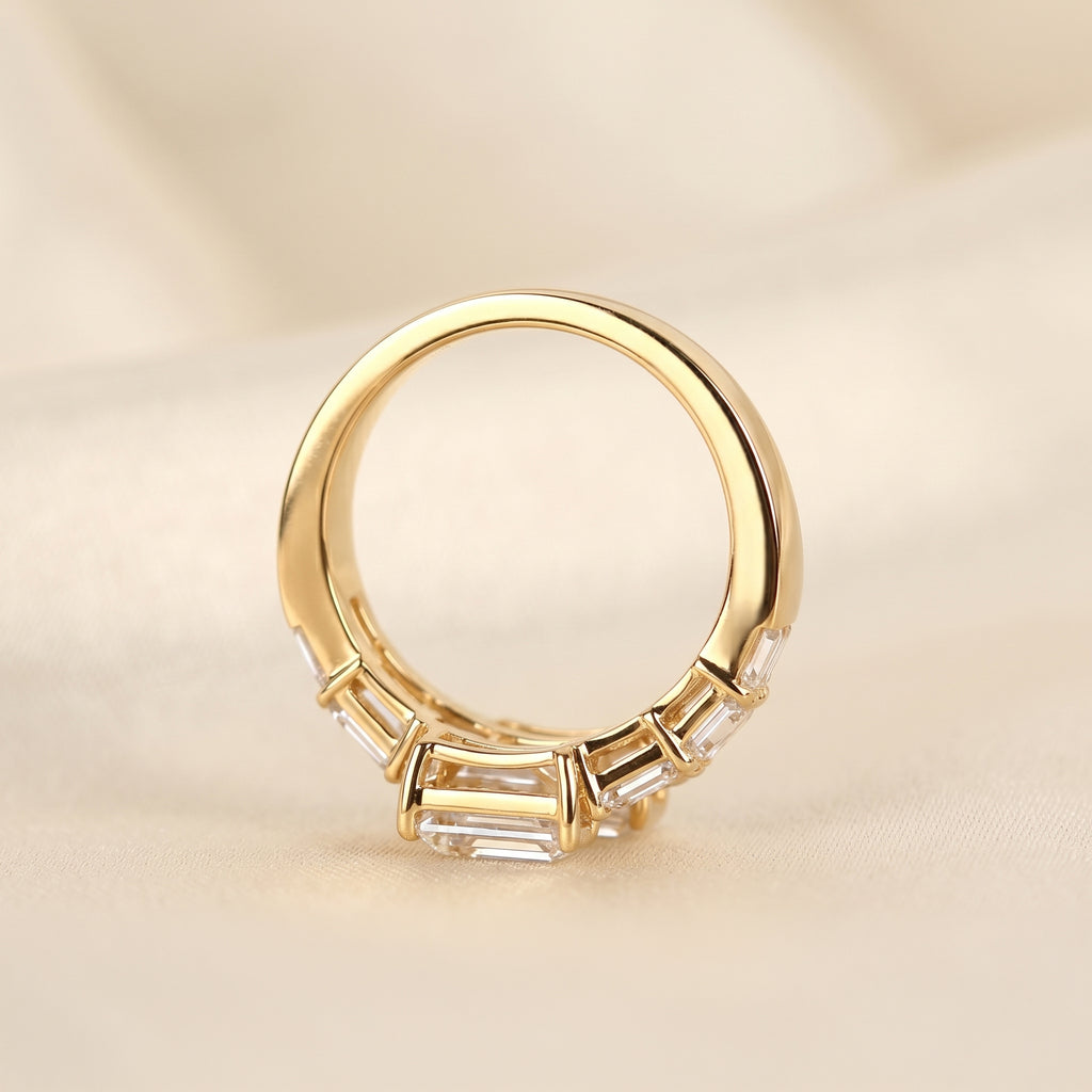 Triple Band Emerald Cut Lab Grown Diamond Bypass Wrap Ring in 18K Yellow Gold 5.07 CTW