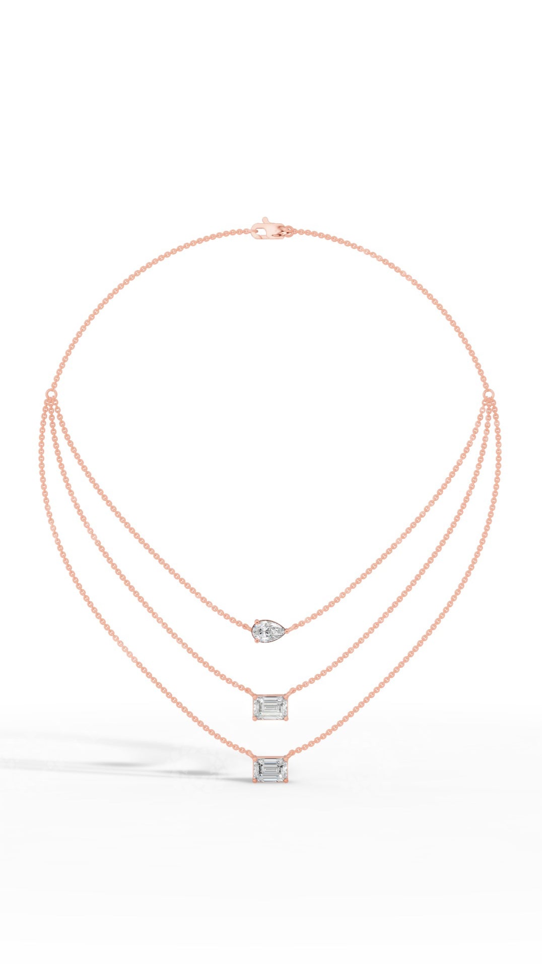 Triple Layered Necklace In Emerald & Pear Cut 10K Rose Gold 3.8 CTW