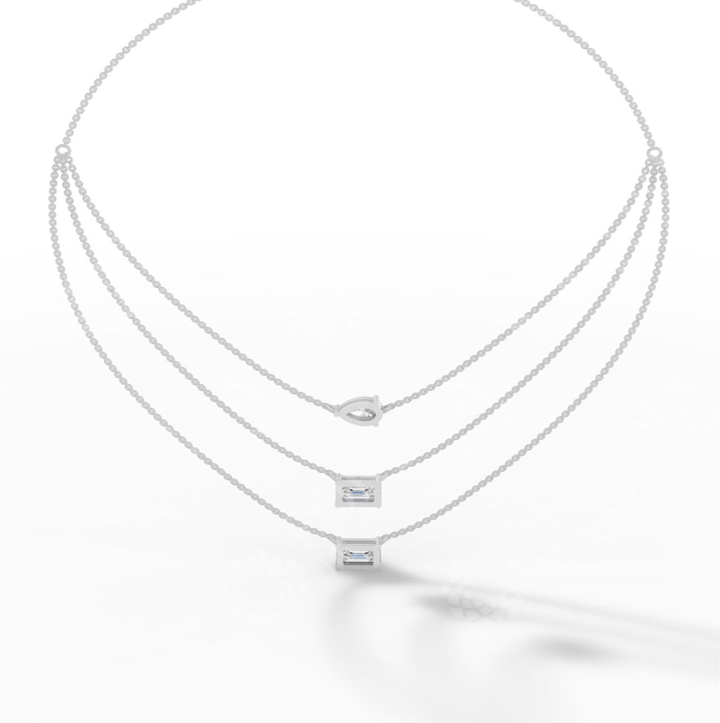 Triple Layered Necklace In Emerald & Pear Cut 10K White Gold 3.8 CTW