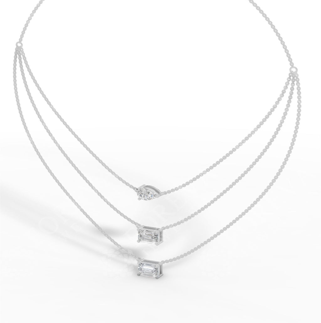 Triple Layered Necklace In Emerald & Pear Cut 10K White Gold 3.8 CTW