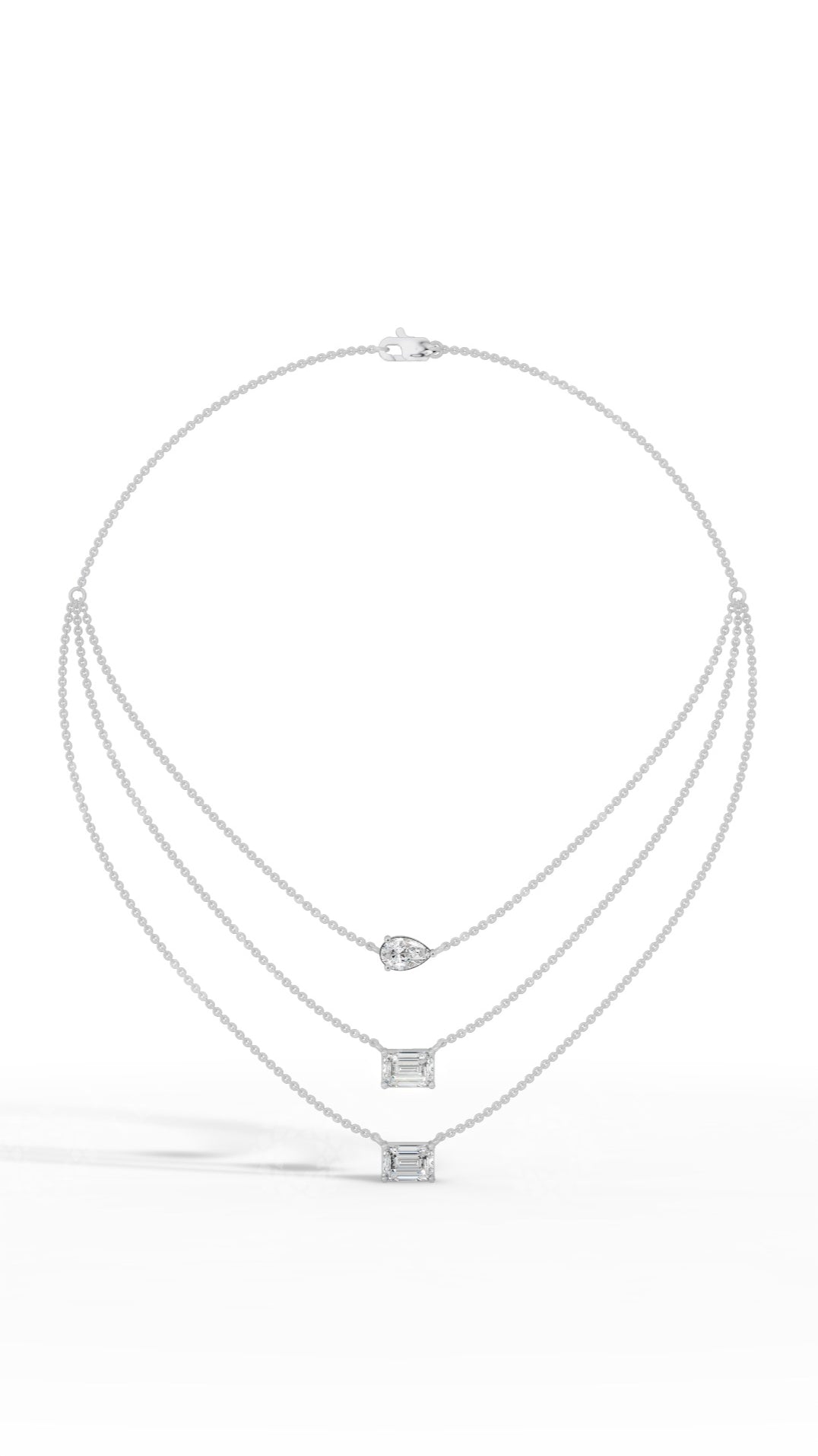 Triple Layered Necklace In Emerald & Pear Cut 10K White Gold 3.8 CTW