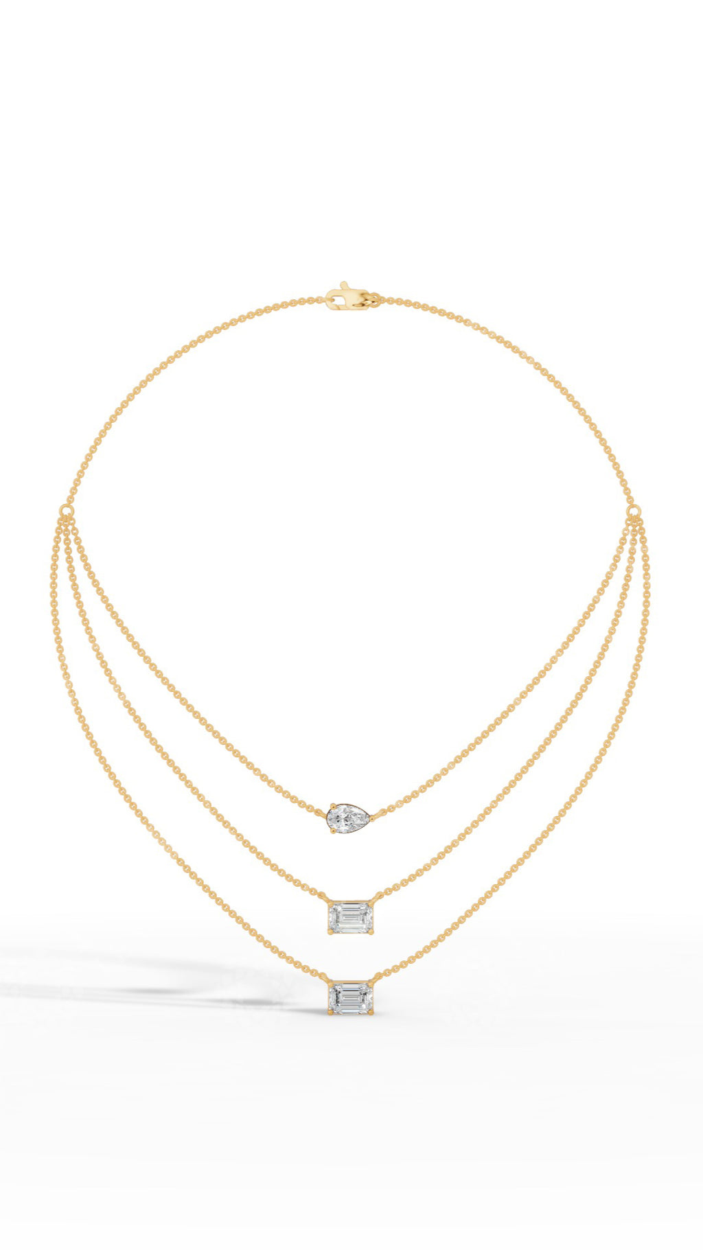 Triple Layered Necklace In Emerald & Pear Cut 10K Yellow Gold 3.8 CTW