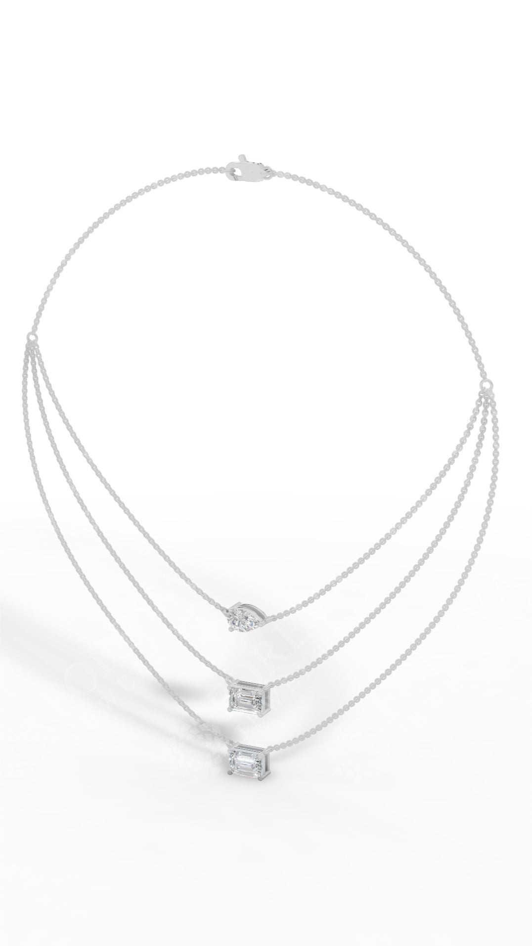 Triple Layered Necklace In Emerald & Pear Cut 14K White Gold 3.8 CTW