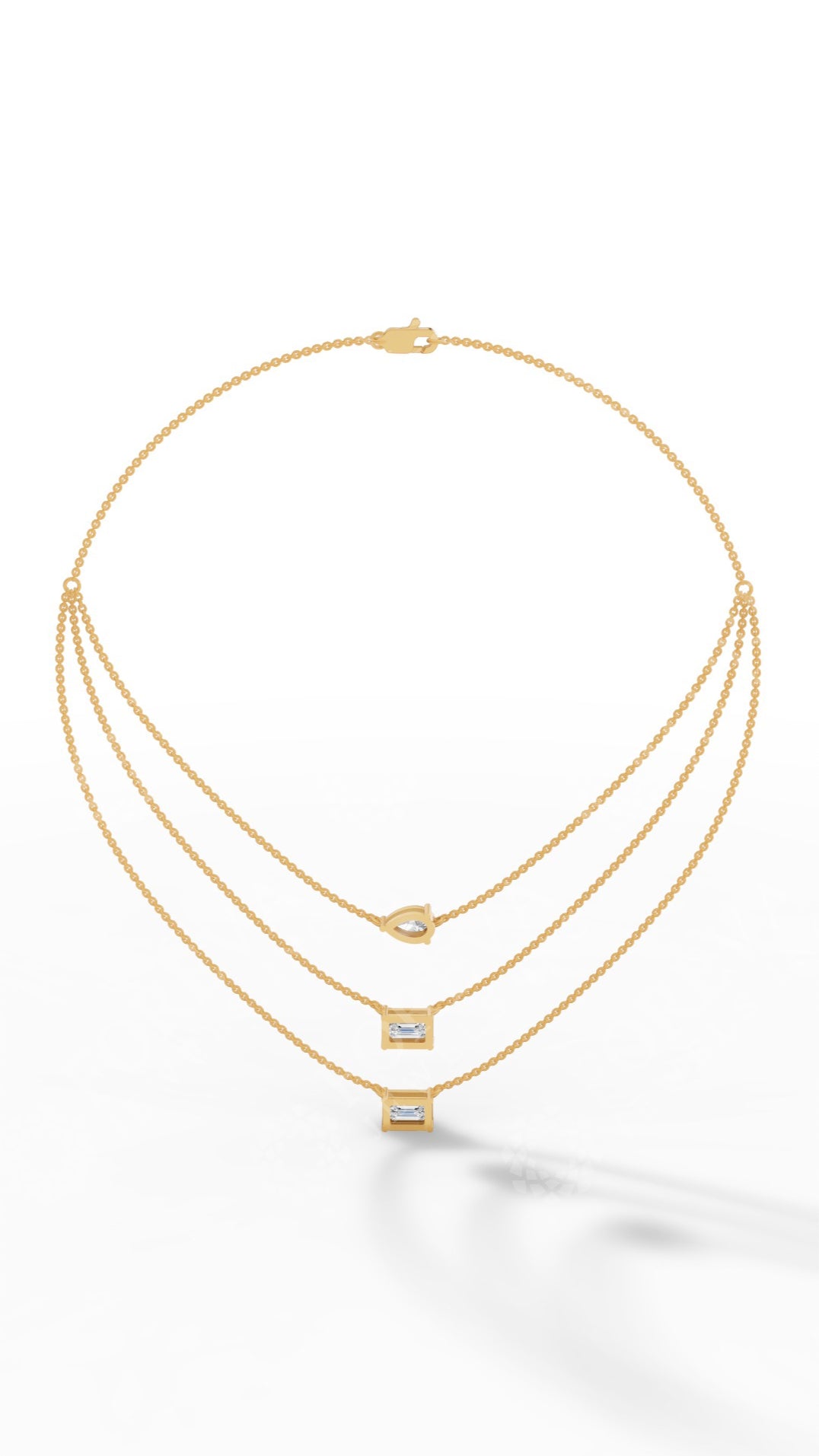 Triple Layered Necklace In Emerald & Pear Cut 14K Yellow Gold 3.8 CTW