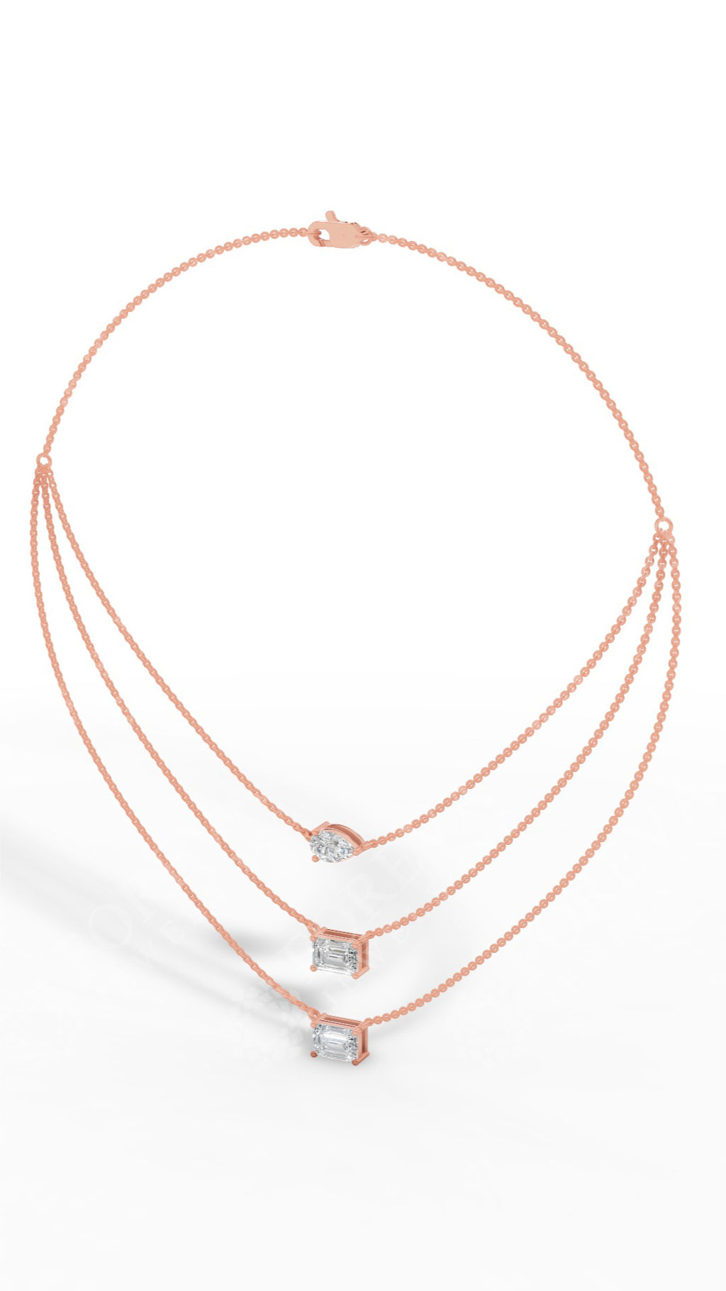 Triple Layered Necklace In Emerald & Pear Cut 18K Rose Gold 3.8 CTW