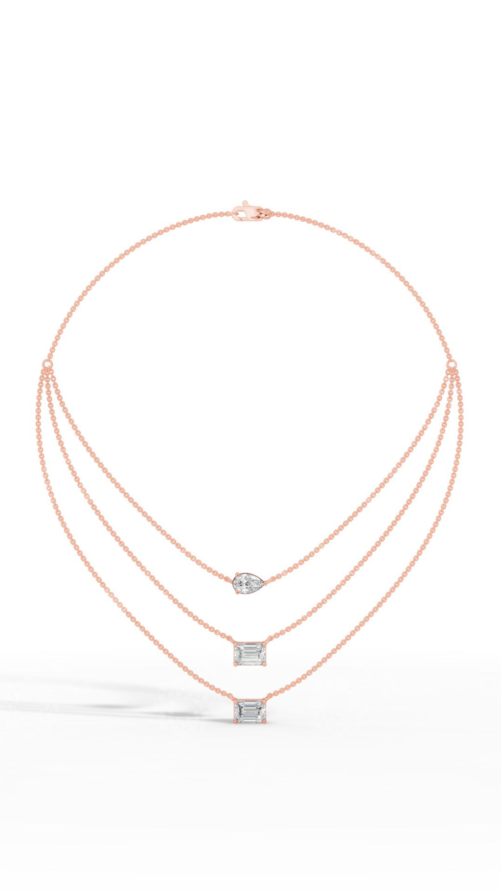 Triple Layered Necklace In Emerald & Pear Cut 18K Rose Gold 3.8 CTW