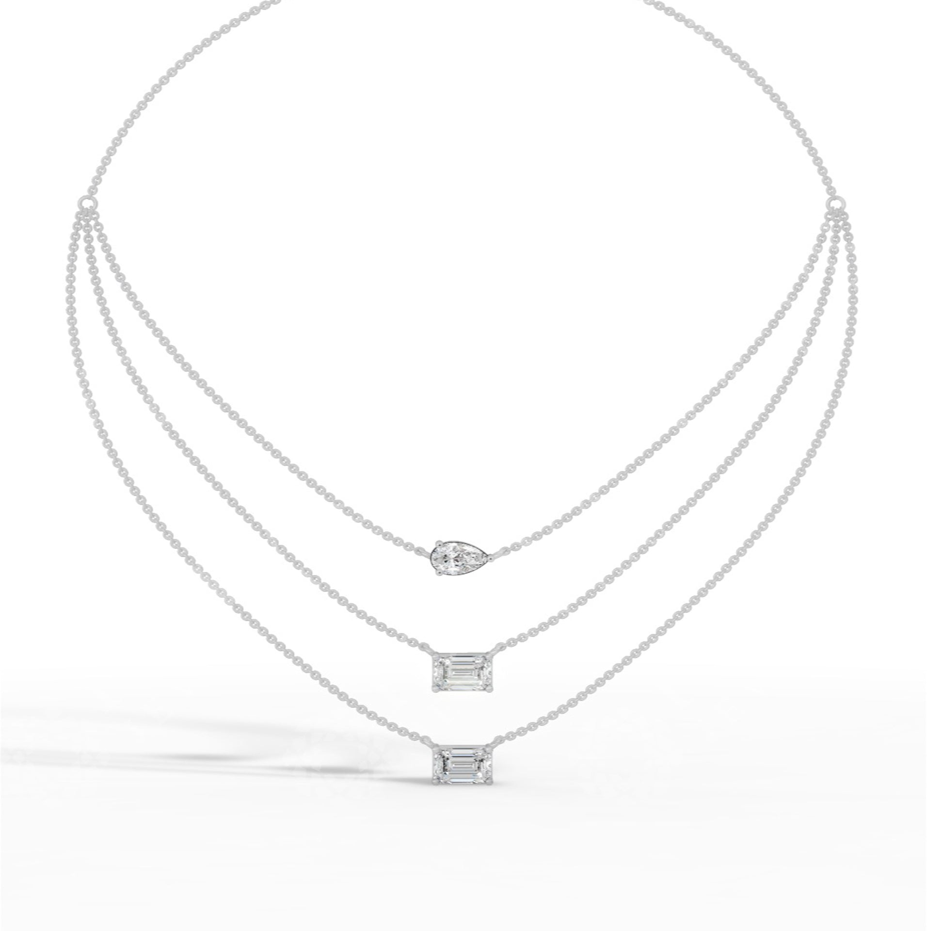 Triple Layered Necklace In Emerald & Pear Cut 18K White Gold 3.8 CTW