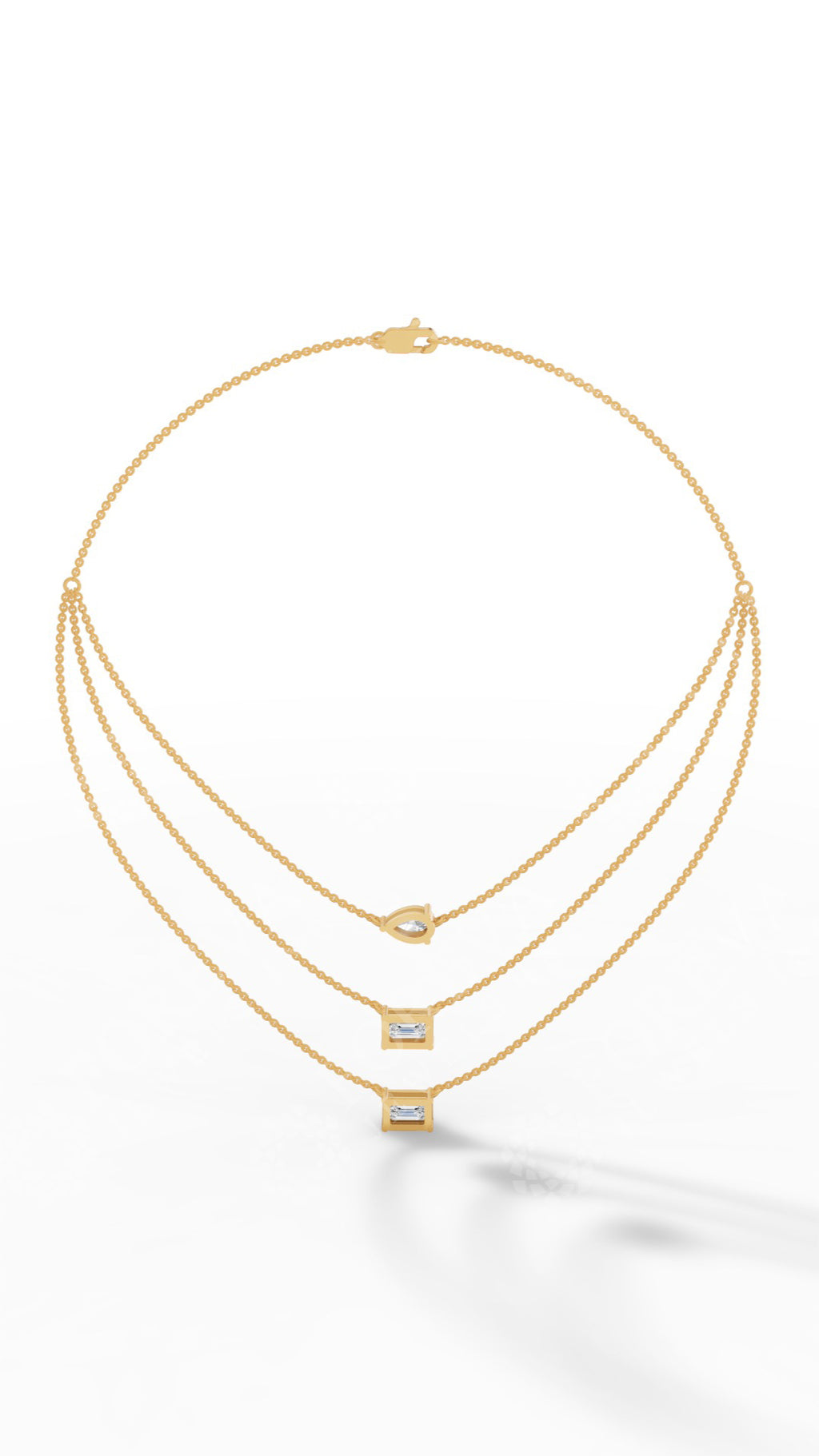 Triple Layered Necklace In Emerald & Pear Cut 18K Yellow Gold 3.8 CTW