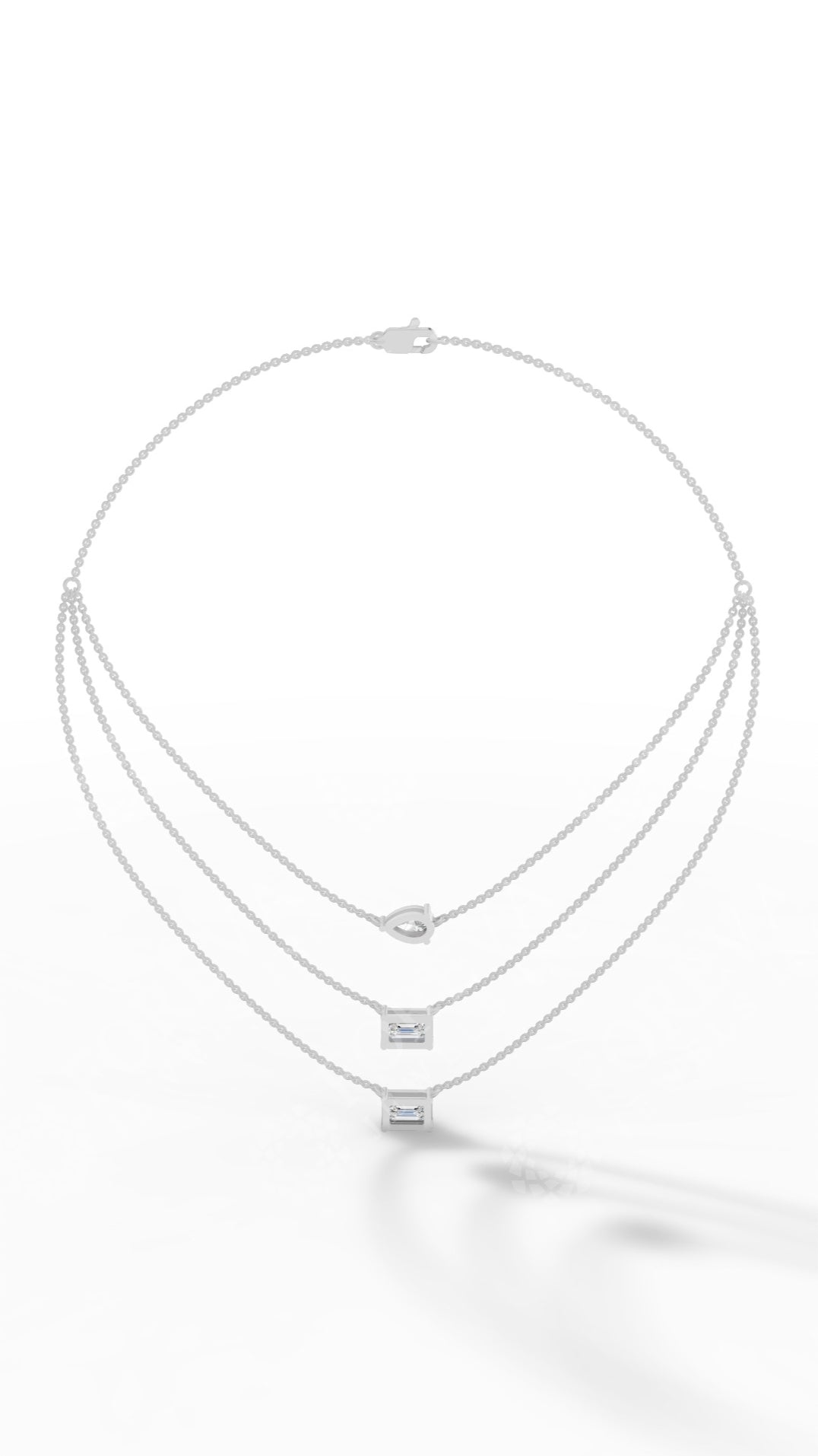 Triple Layered Necklace In Emerald & Pear Cut 925 Sterling Silver 3.8 CTW