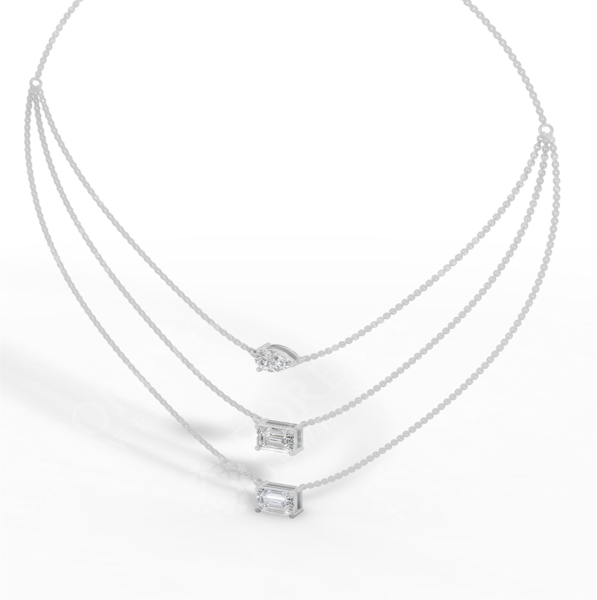 Triple Layered Necklace In Emerald & Pear Cut 925 Sterling Silver 3.8 CTW