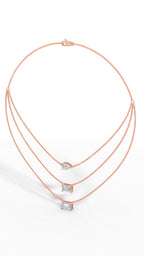 Tripple Layered Necklace In Emerald & Pear Cut Lab Grown Diamond 18k rose gold