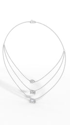 Tripple Layered Necklace In Emerald & Pear Cut Lab Grown Diamond 18k white gold