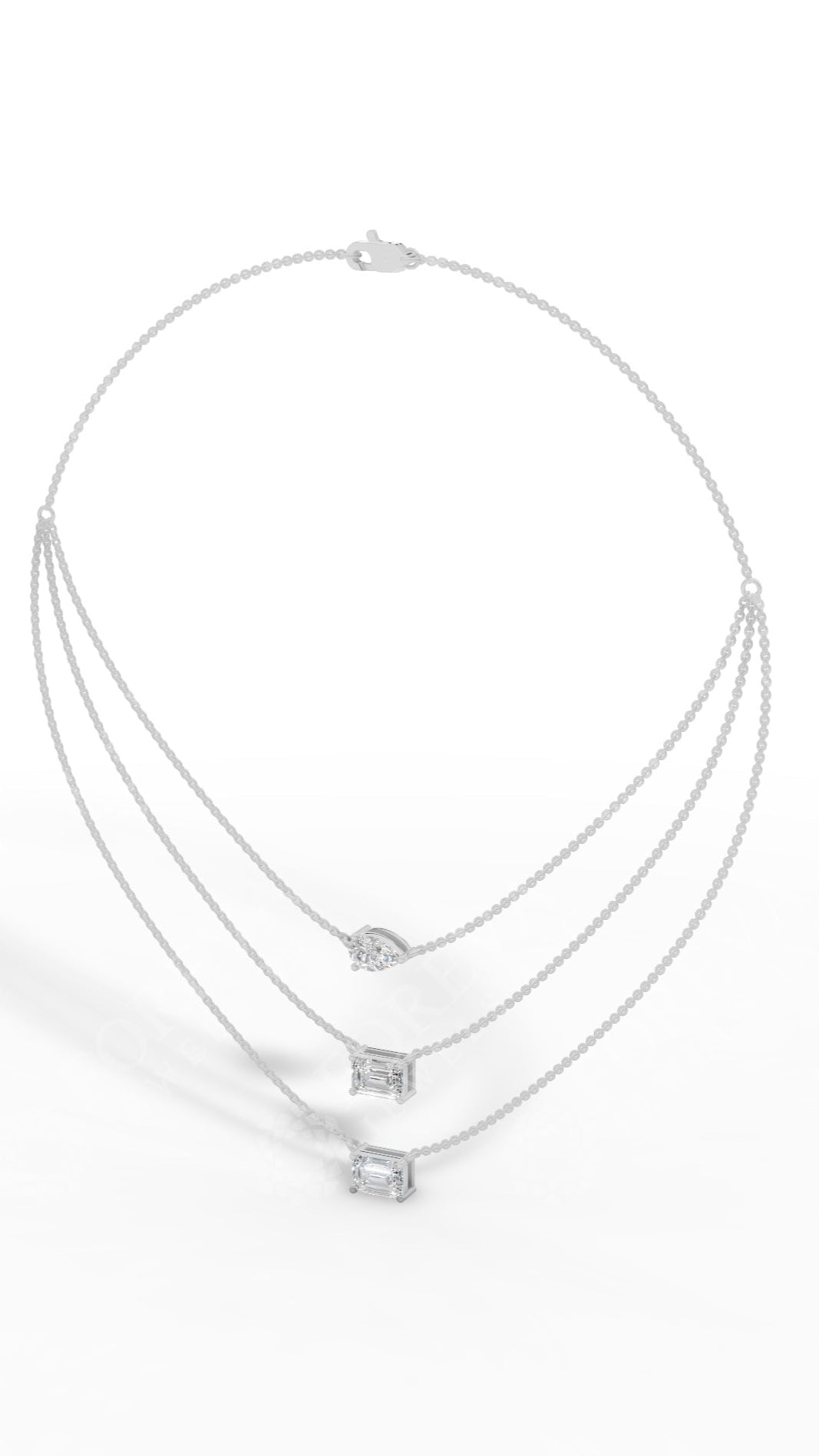 Tripple Layered Necklace In Emerald & Pear Cut Lab Grown Diamond 18k white gold