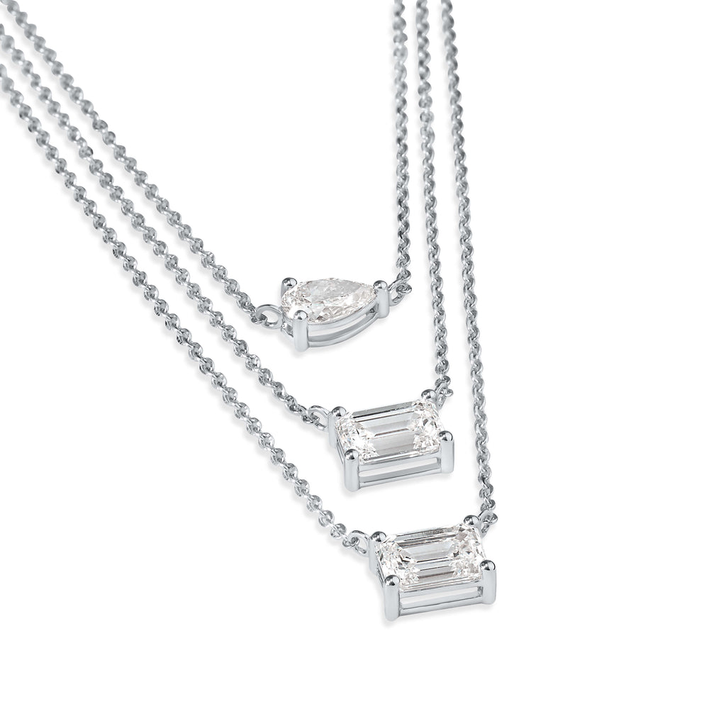Tripple Layered Necklace In Emerald & Pear Cut Lab Grown Diamond