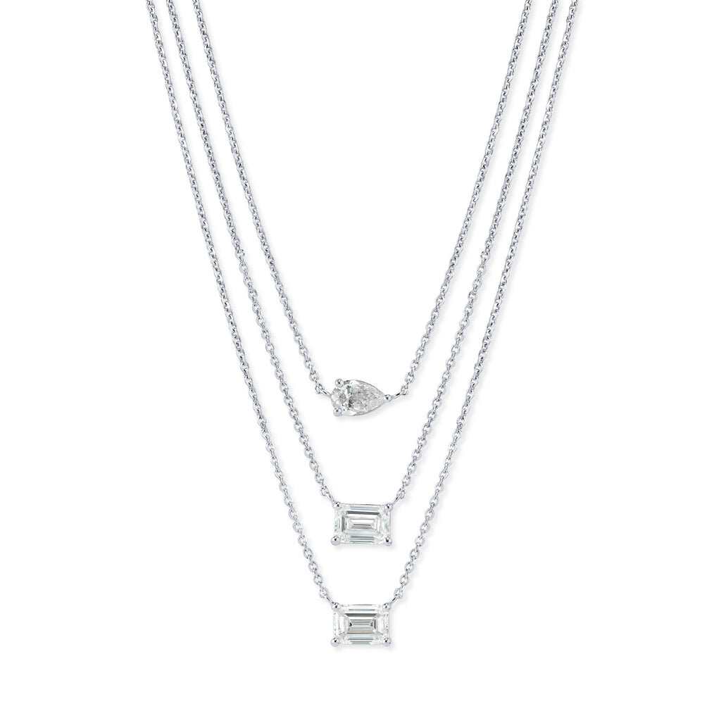 Tripple Layered Necklace In Emerald & Pear Cut Lab Grown Diamond