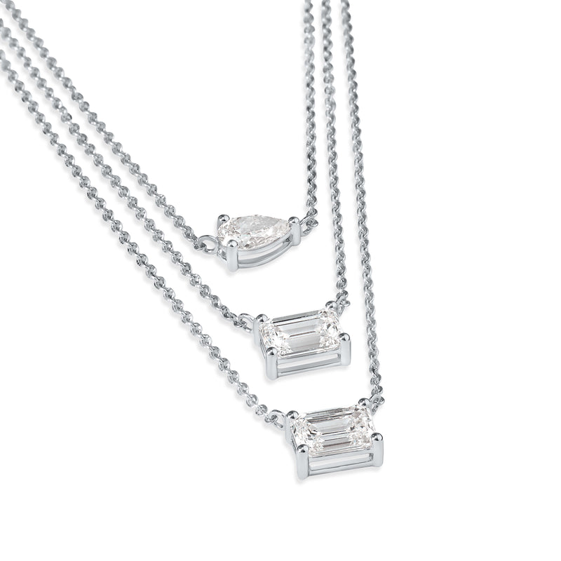 Tripple Layered Necklace In Emerald & Pear Cut Lab Grown Diamond