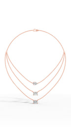 Tripple Layered Necklace In Emerald & Pear Cut Lab Grown Diamond rose gold