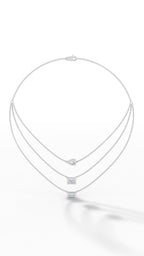 Tripple Layered Necklace In Emerald & Pear Cut Lab Grown Diamond white gold back