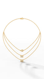 Tripple Layered Necklace In Emerald & Pear Cut Lab Grown Diamond yellow gold back