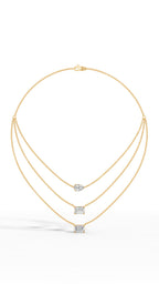 Tripple Layered Necklace In Emerald & Pear Cut Lab Grown Diamond yellow gold