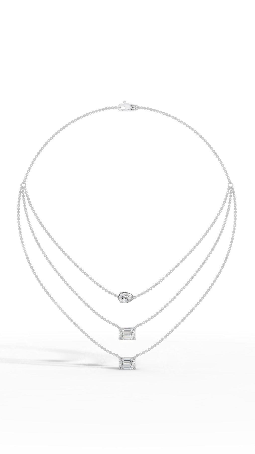Tripple Layered Necklace In Emerald & Pear Cut Lab Grown Diamond