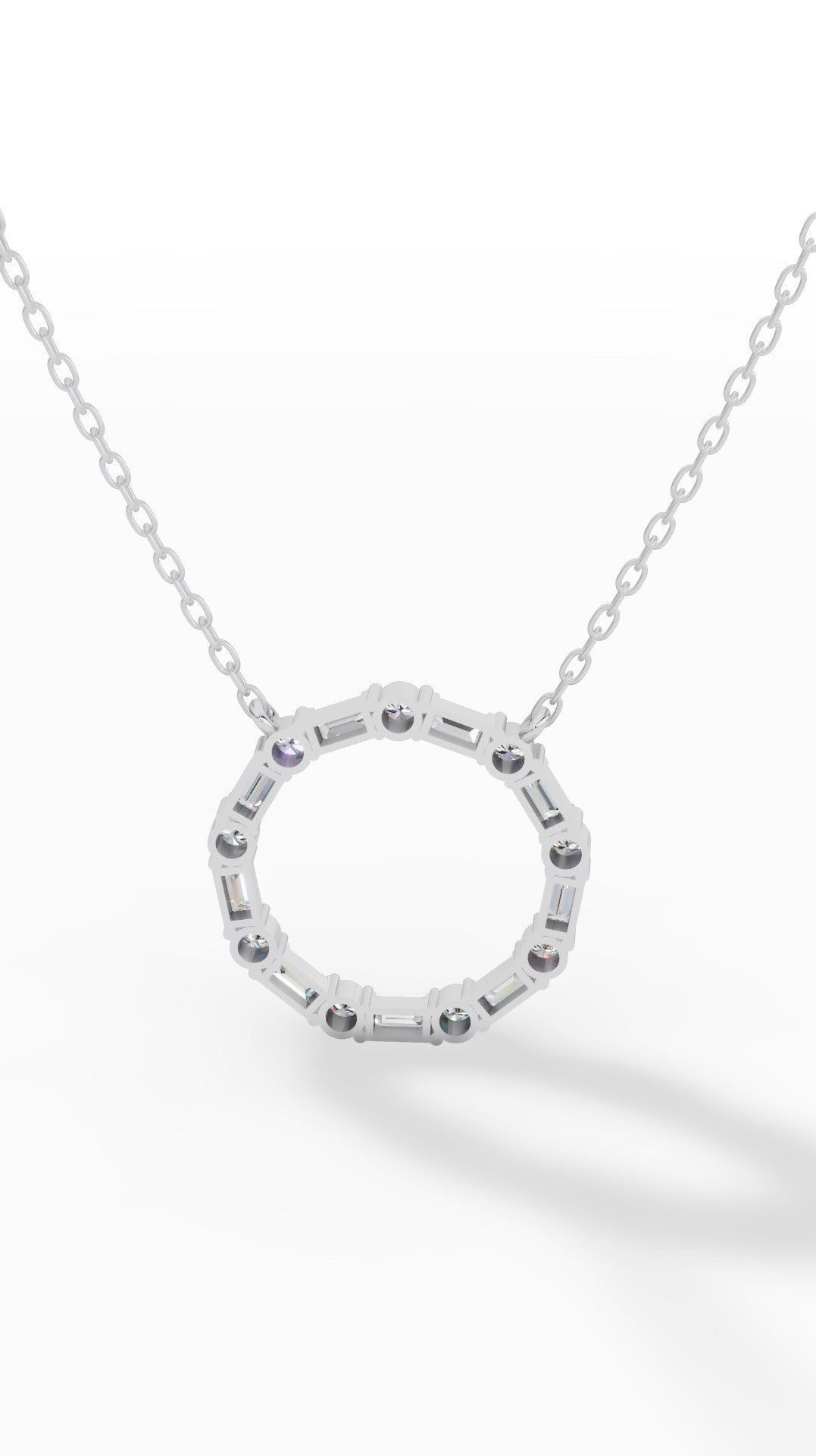 Unity Circle Necklace With Bagguete And Round Cut 10K White Gold 1.2 CTW
