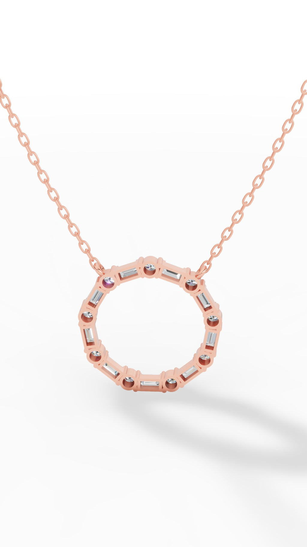 Unity Circle Necklace With Bagguete And Round Cut 14K Rose Gold 1.2 CTW