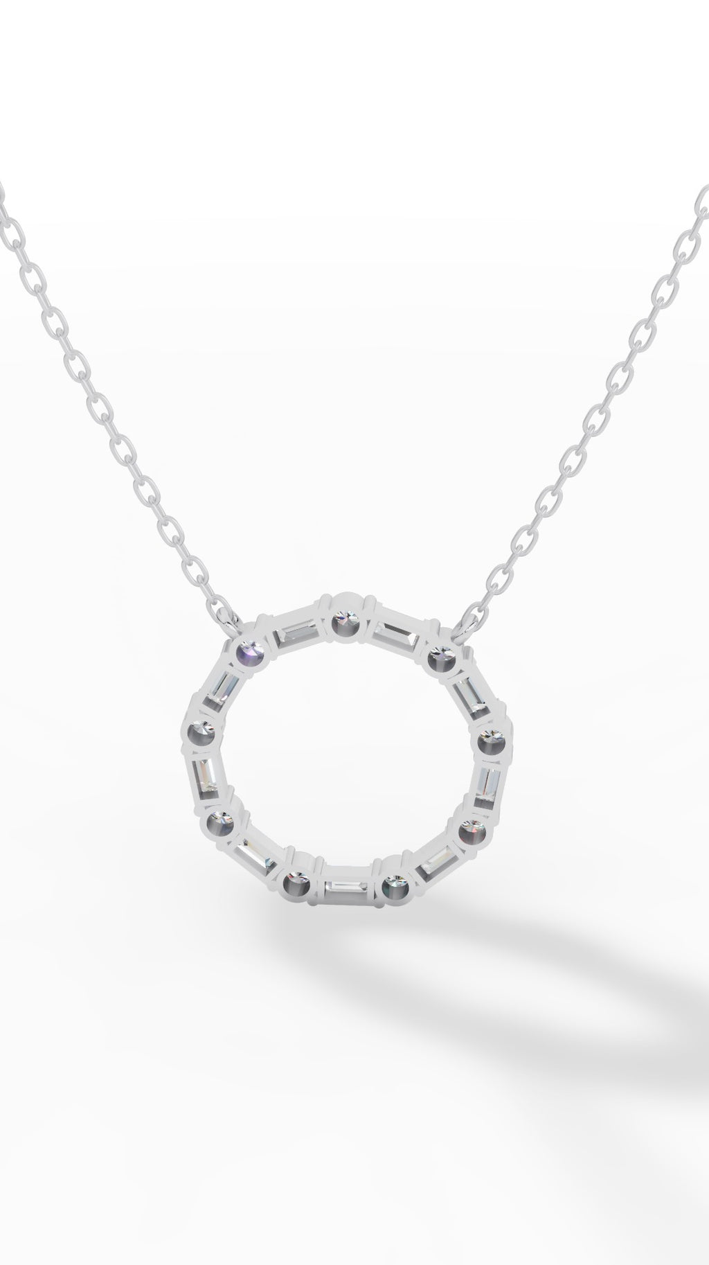 Unity Circle Necklace With Bagguete And Round Cut 14K White Gold 1.2 CTW