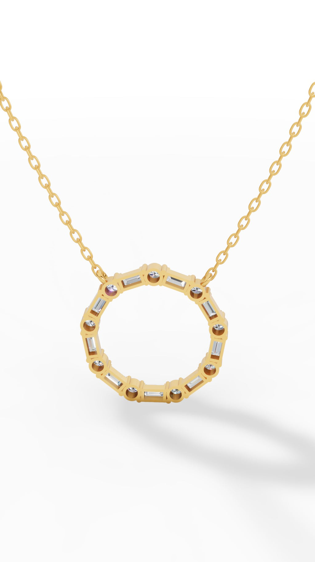 Unity Circle Necklace With Bagguete And Round Cut 14K Yellow Gold 1.2 CTW