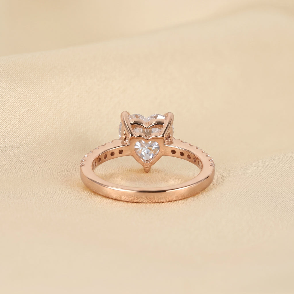 Vintage Heart Lab Grown Diamond Side Stone Ring in 10K Rose Gold 3.4 CTW
