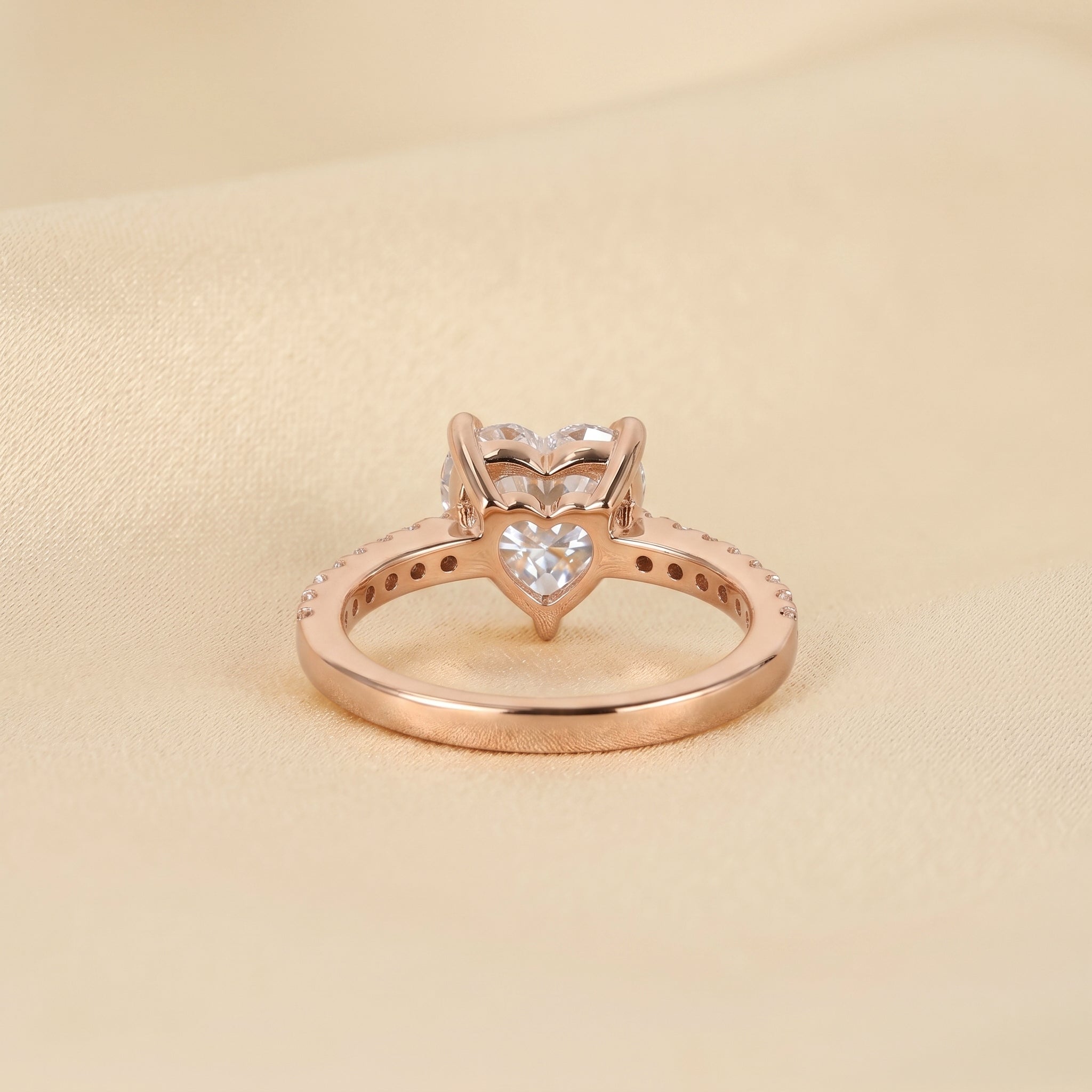 Vintage Heart Lab Grown Diamond Side Stone Ring in 10K Rose Gold 3.4 CTW