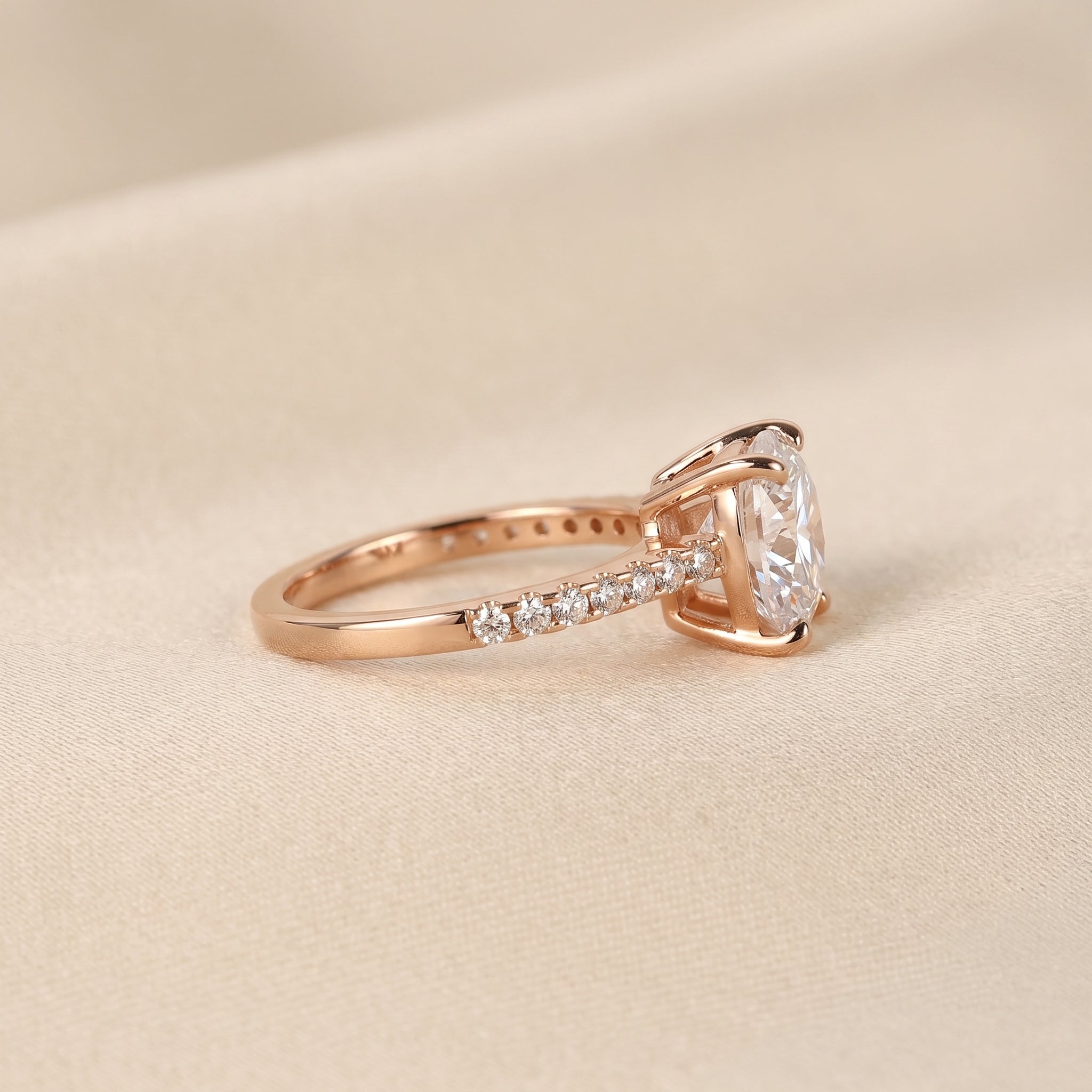 Vintage Heart Lab Grown Diamond Side Stone Ring in 10K Rose Gold 3.4 CTW