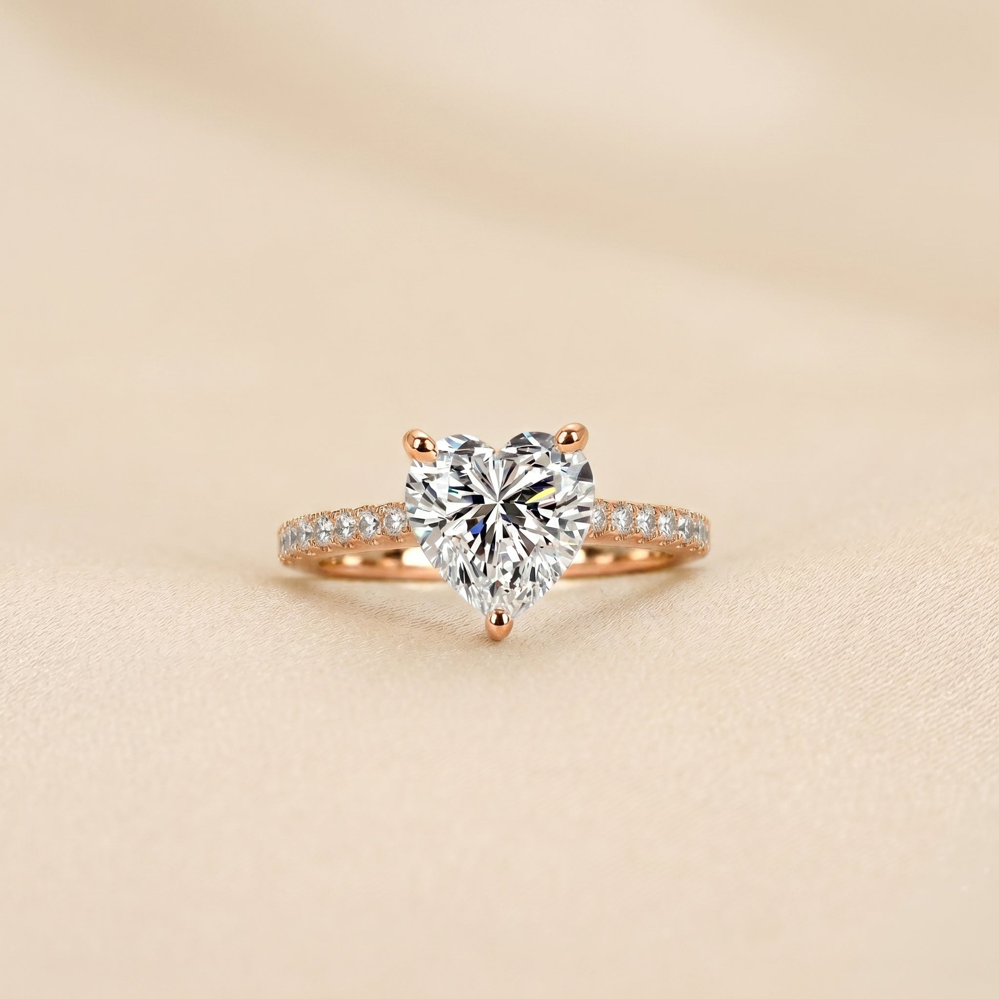 Vintage Heart Lab Grown Diamond Side Stone Ring in 10K Rose Gold 3.4 CTW