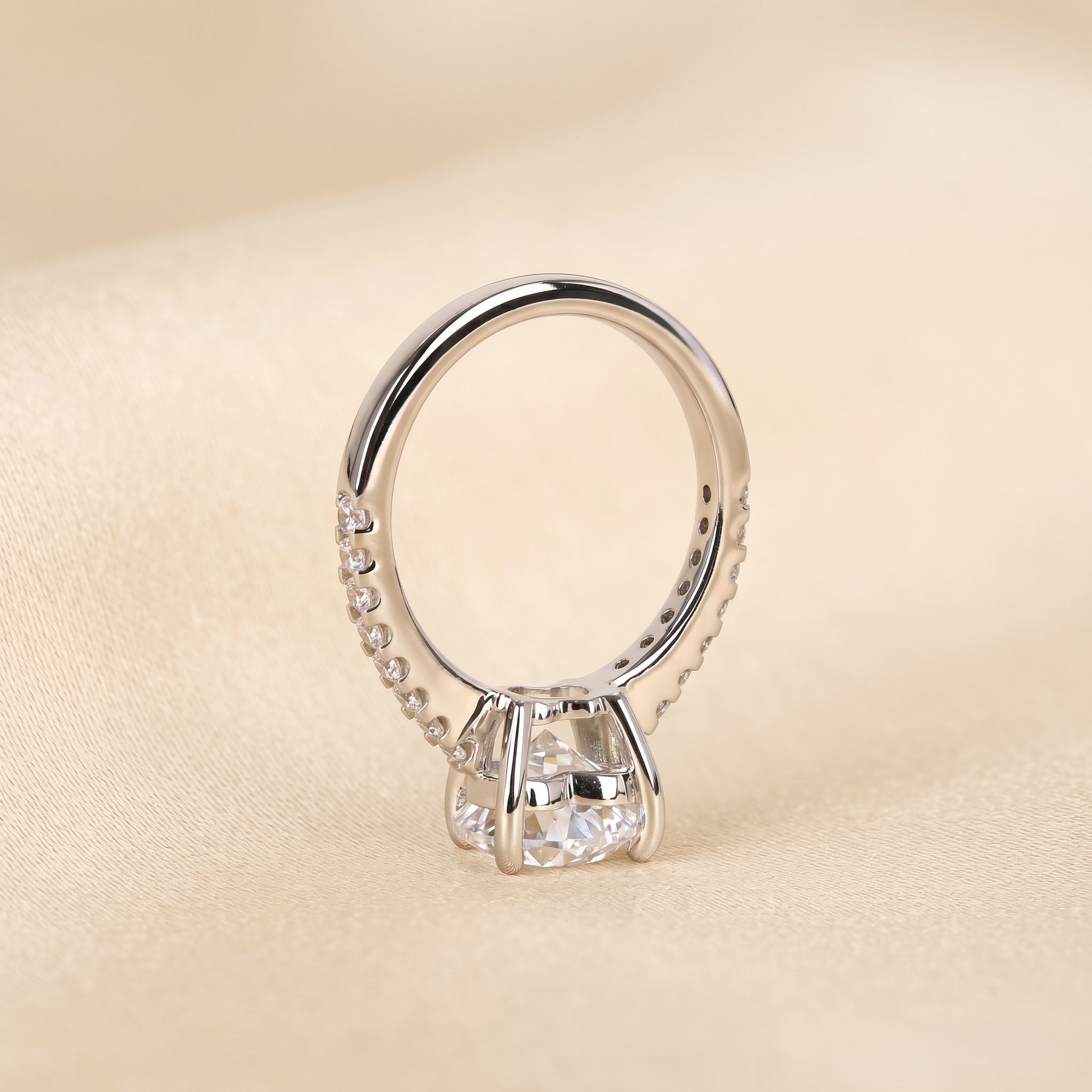 Vintage Heart Lab Grown Diamond Side Stone Ring in 10K White Gold 3.4 CTW