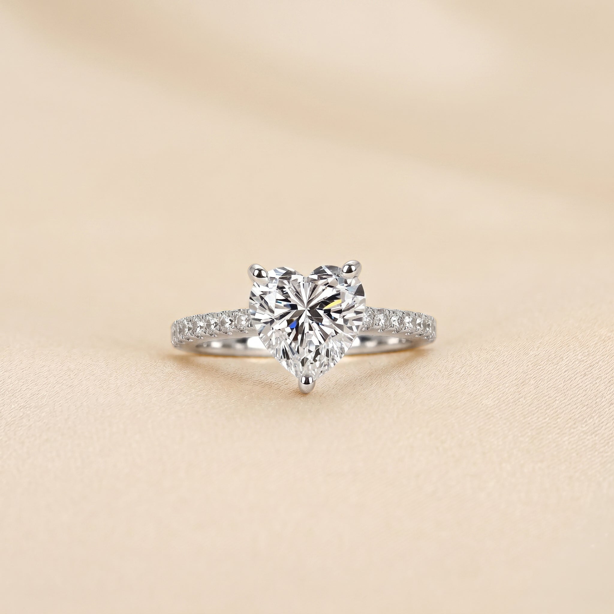 Vintage Heart Lab Grown Diamond Side Stone Ring in 10K White Gold 3.4 CTW
