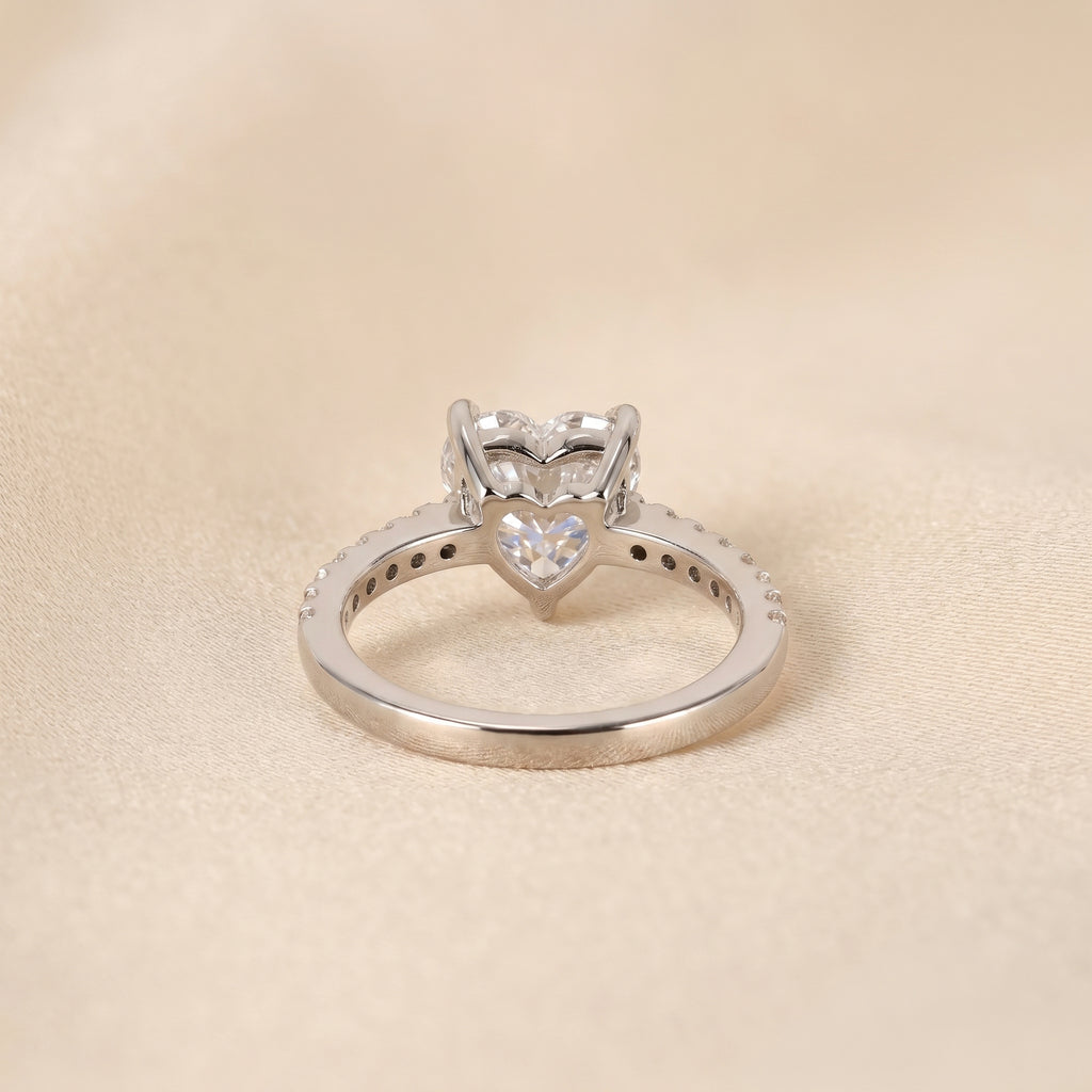 Vintage Heart Lab Grown Diamond Side Stone Ring in 14K White Gold 3.4 CTW