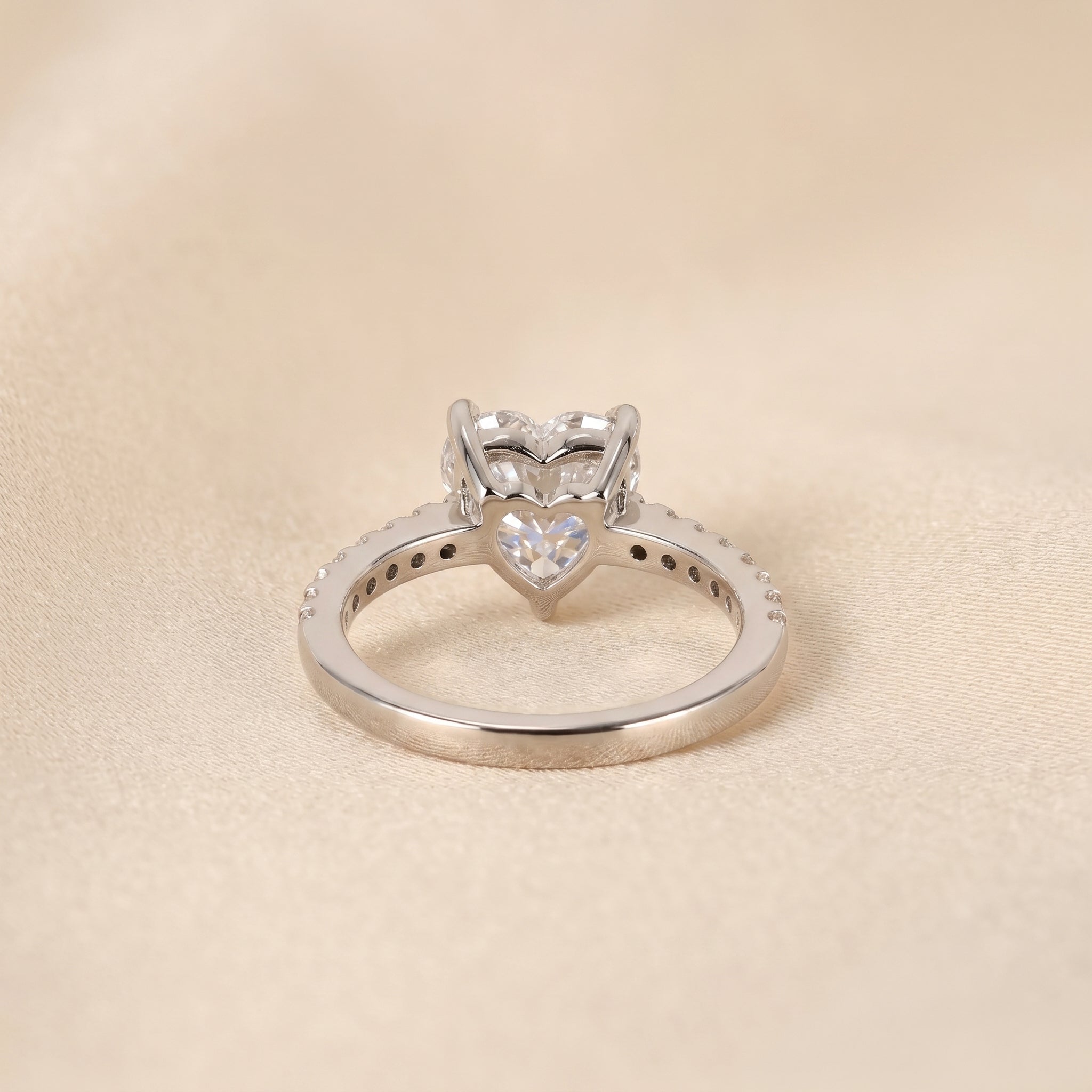 Vintage Heart Lab Grown Diamond Side Stone Ring in 14K White Gold 3.4 CTW
