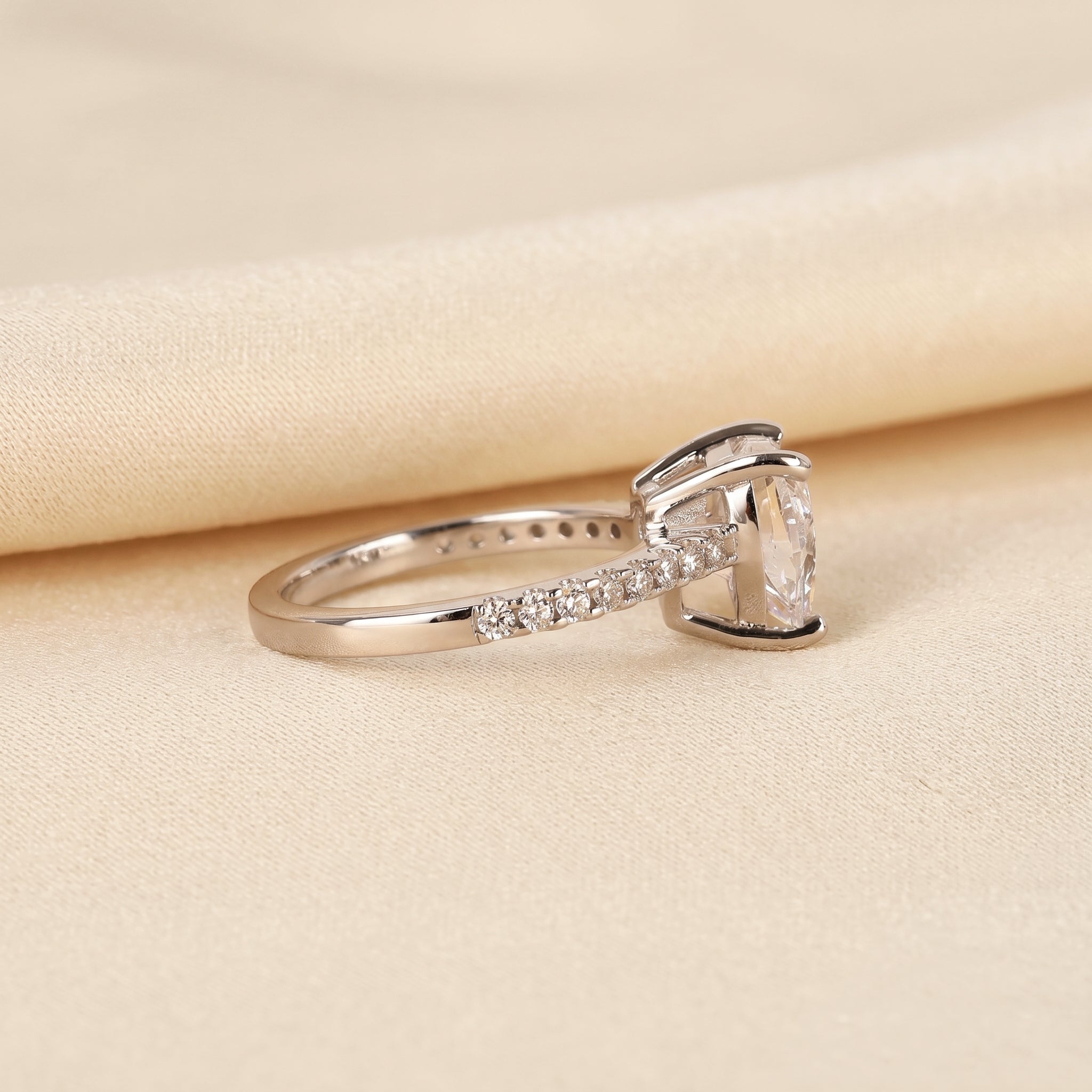 Vintage Heart Lab Grown Diamond Side Stone Ring in 14K White Gold 3.4 CTW