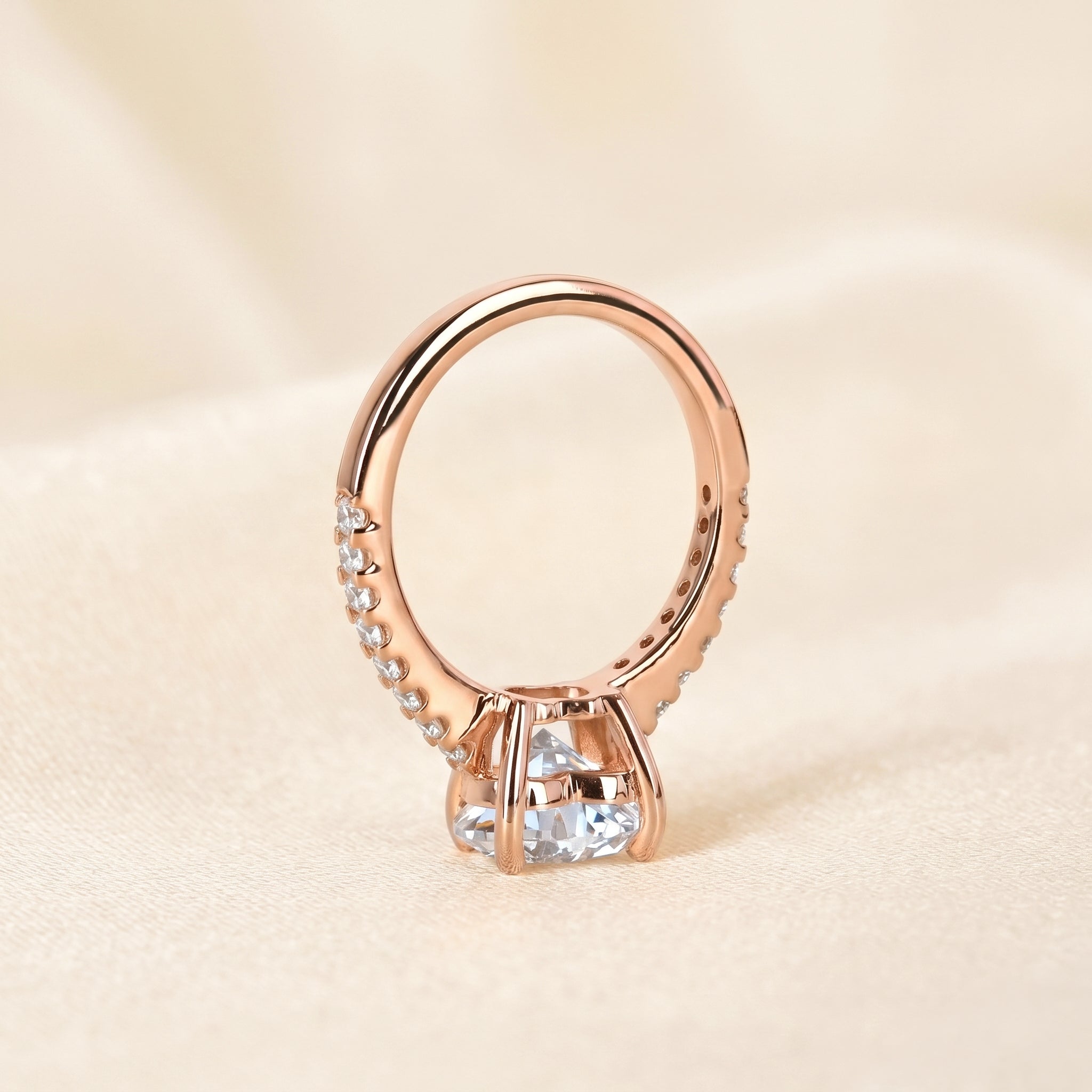 Vintage Heart Lab Grown Diamond Side Stone Ring in 18K Rose Gold 3.4 CTW
