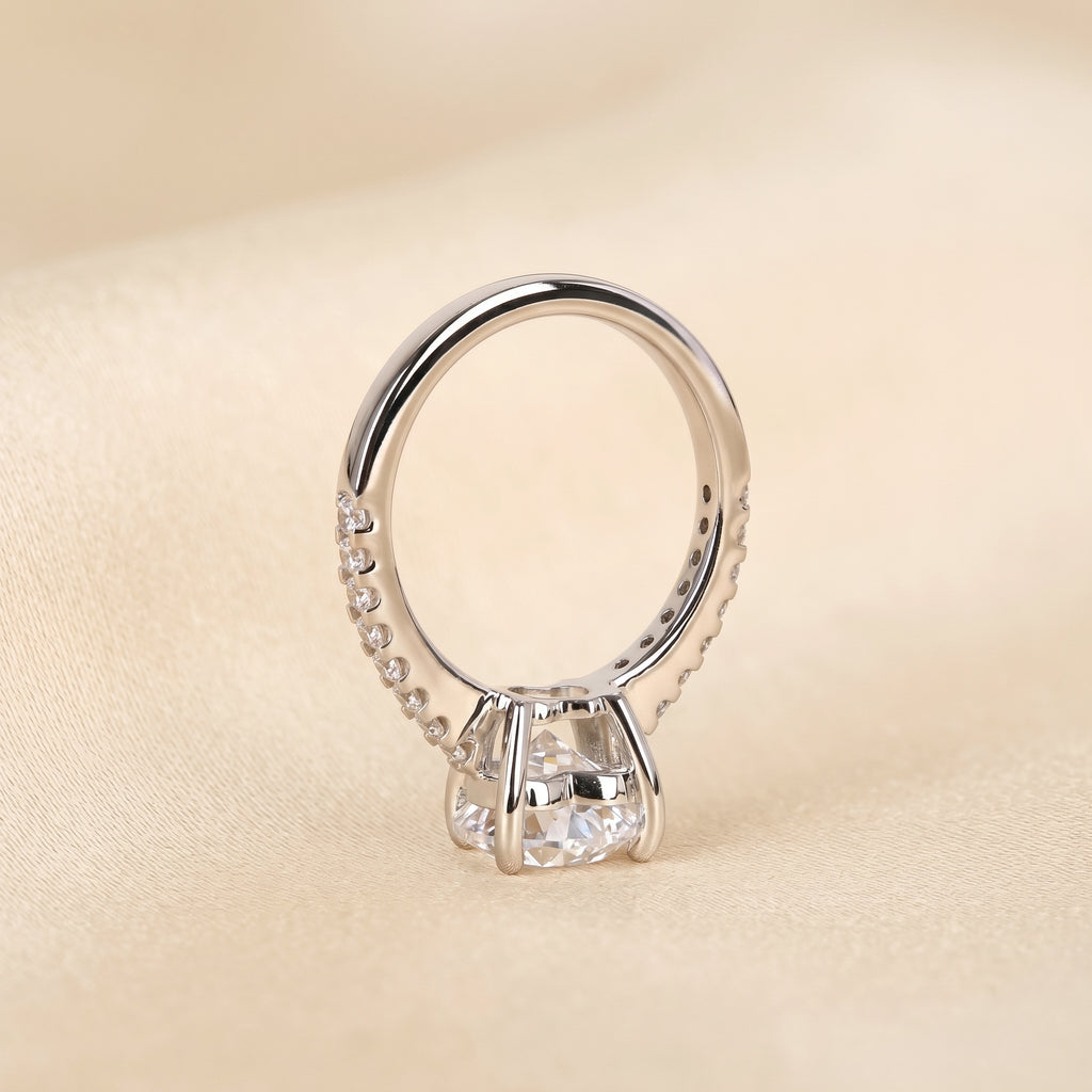 Vintage Heart Lab Grown Diamond Side Stone Ring in 18K White Gold 3.4 CTW