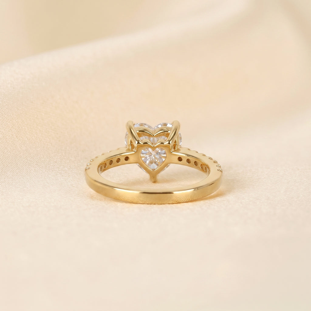 Vintage Heart Lab Grown Diamond Side Stone Ring in 18K Yellow Gold 3.4 CTW