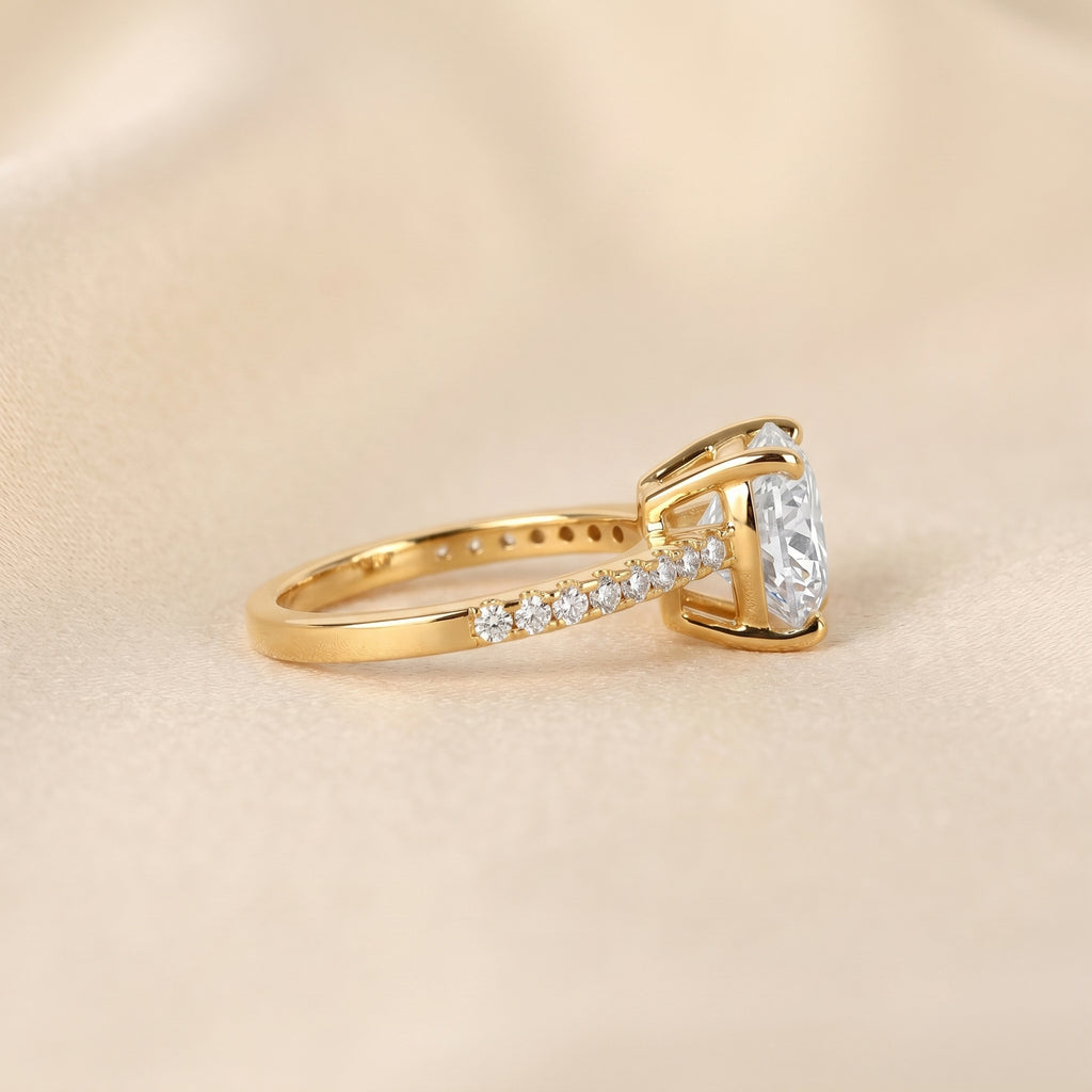 Vintage Heart Lab Grown Diamond Side Stone Ring in 18K Yellow Gold 3.4 CTW
