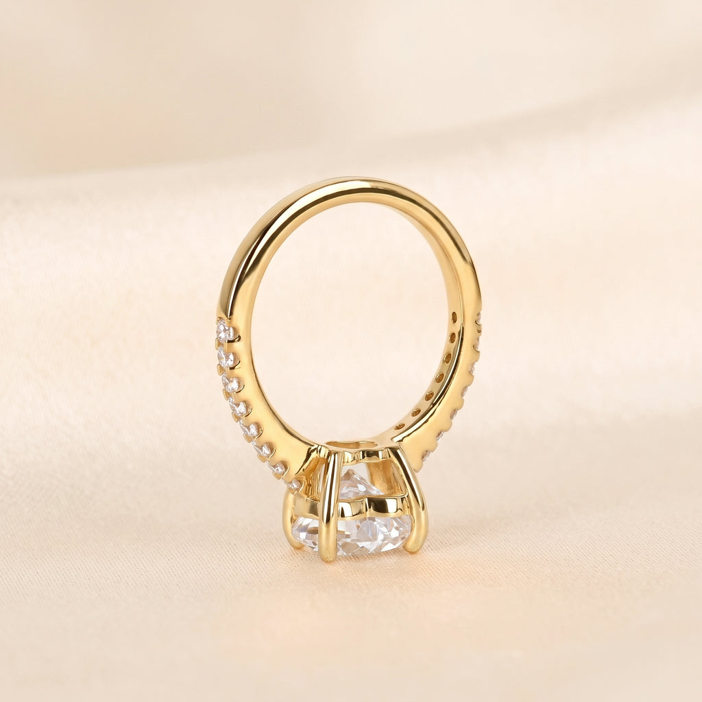 Vintage Heart Lab Grown Diamond Side Stone Ring in 18K Yellow Gold 3.4 CTW