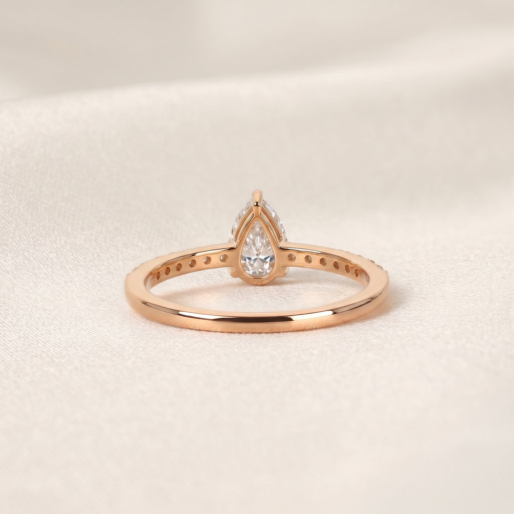 Vintage Pear Lab Grown Diamond Side Stone Ring in 10K Rose Gold 0.68 CTW