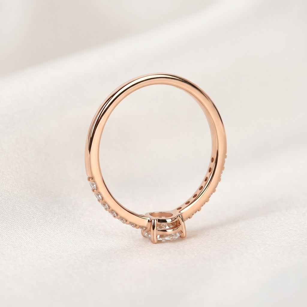 Vintage Pear Lab Grown Diamond Side Stone Ring in 10K Rose Gold 0.68 CTW